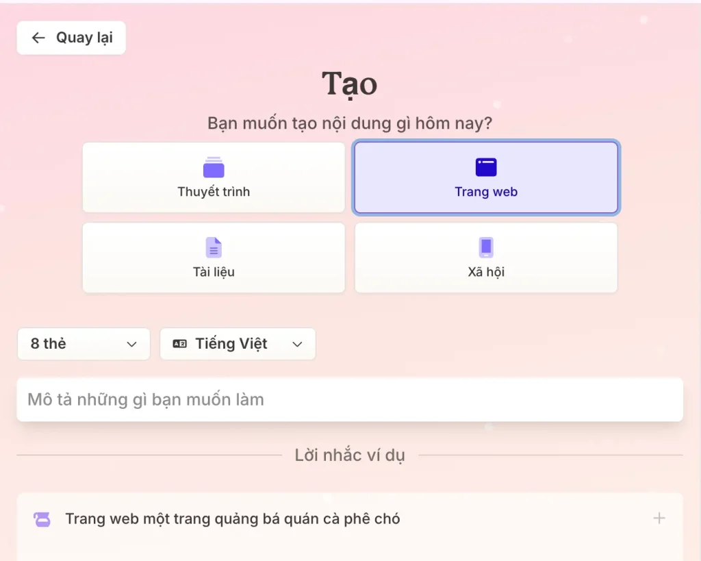 Tạo landing page bằng AI Gamma app